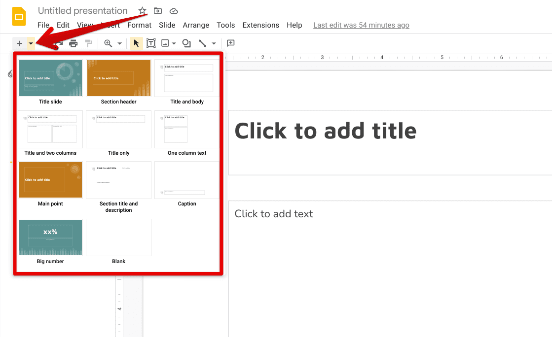 Choosing the layout of the slide