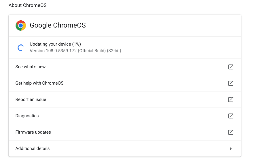 ChromeOS update in progress