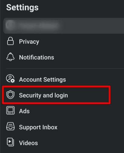 Clicking on "Security and login"