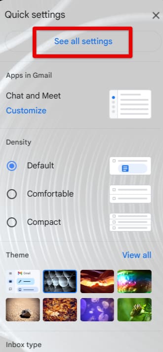Clicking on "See all settings"