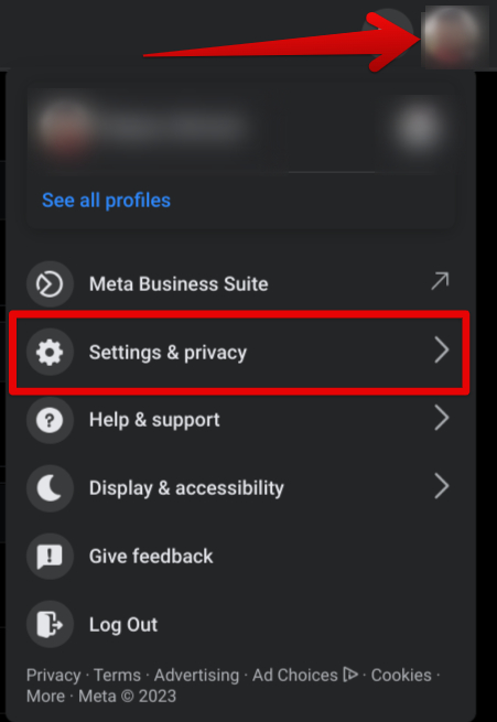 Clicking on "Settings and Privacy"