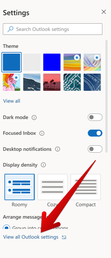 Clicking on "View all Outlook settings"