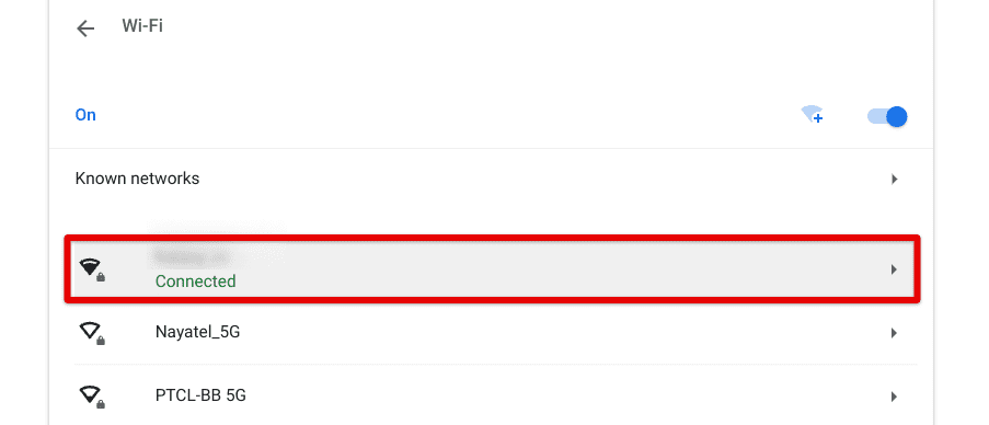 Clicking on the connected Wi-Fi connection