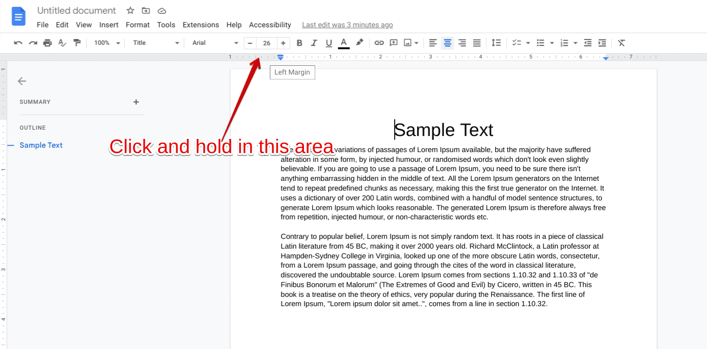 Clicking on the right area to change the page margin