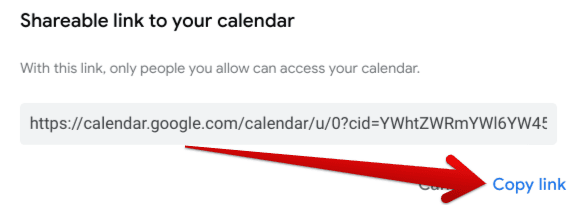 Copying the link to the Calendar