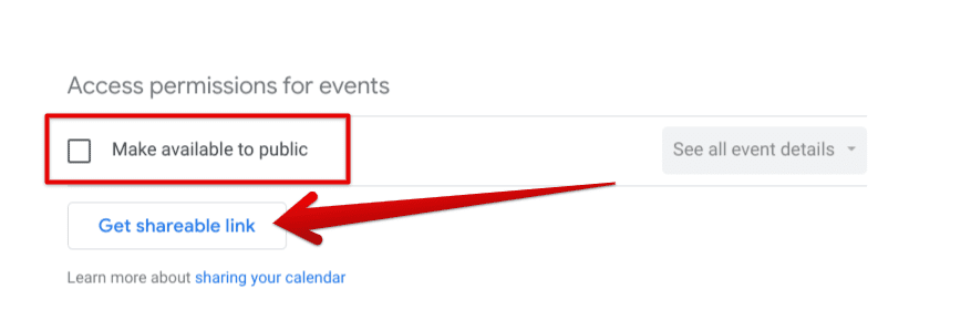Getting the shareable link to the calendar