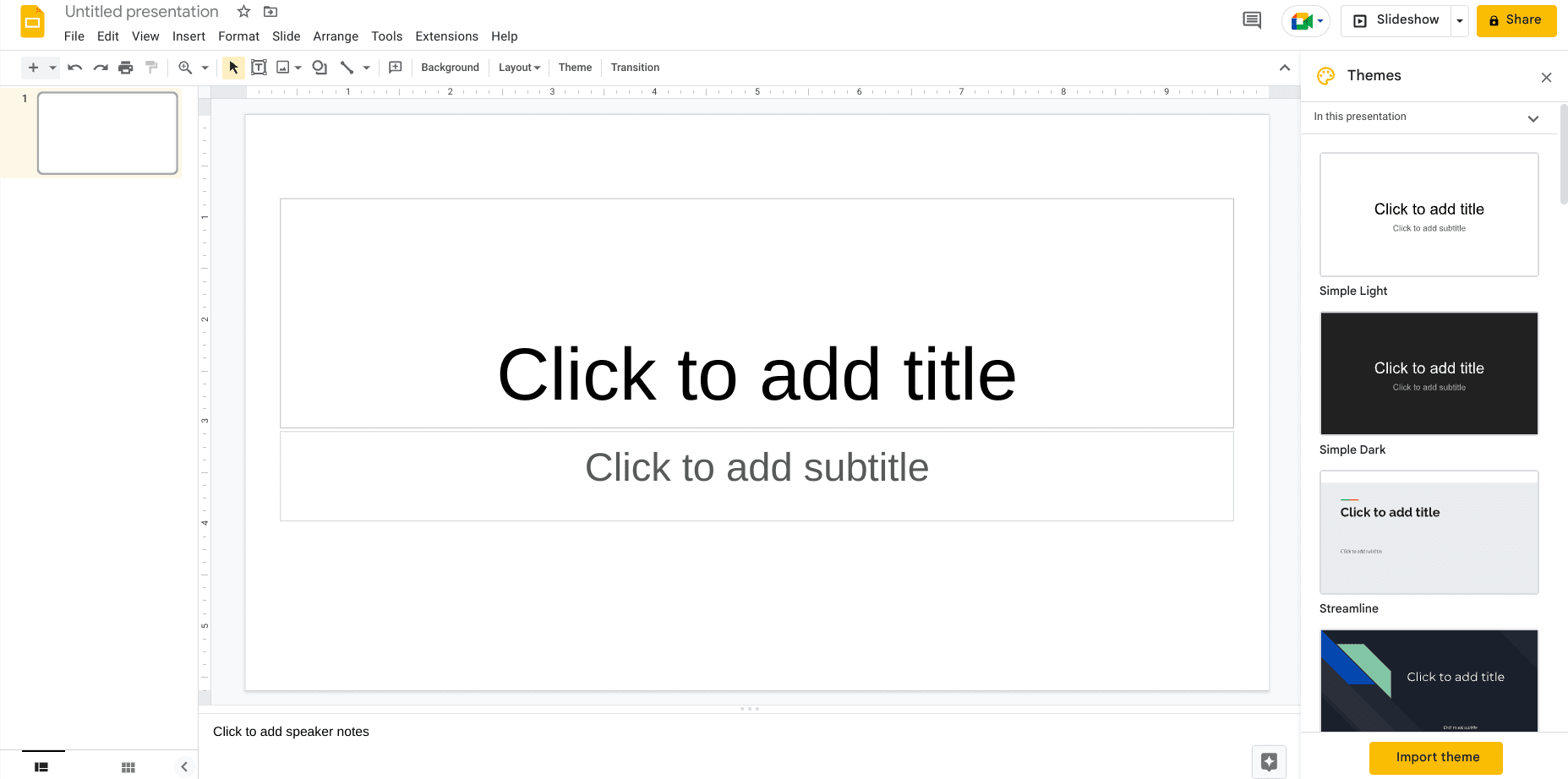 Google Slides main interface