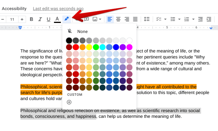 Highlighting color in Docs