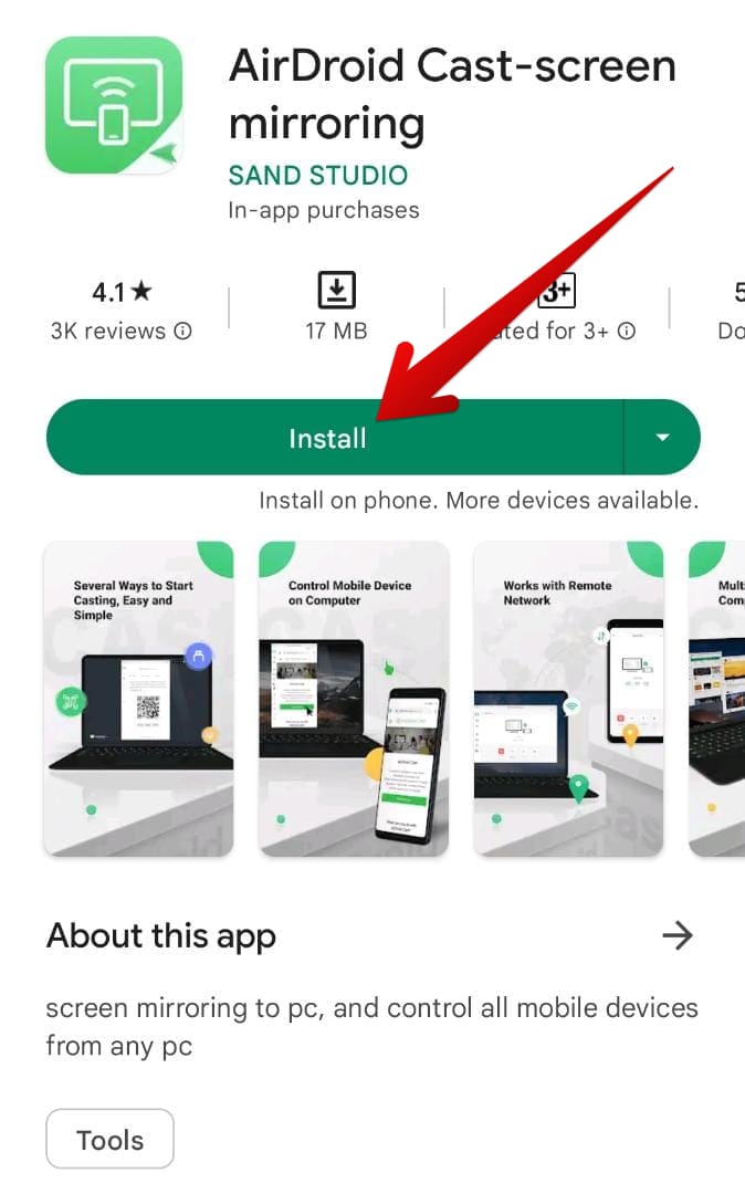 Installing the AirDroid Cast app on Android