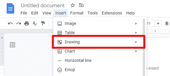 Selecting drawing from the drop-down menu
