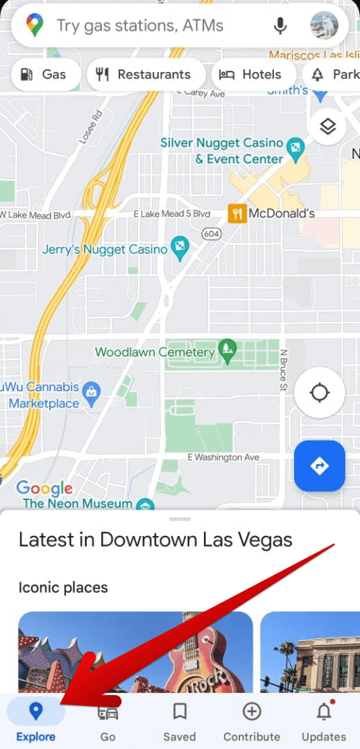 The "Explore" feature in Google Maps