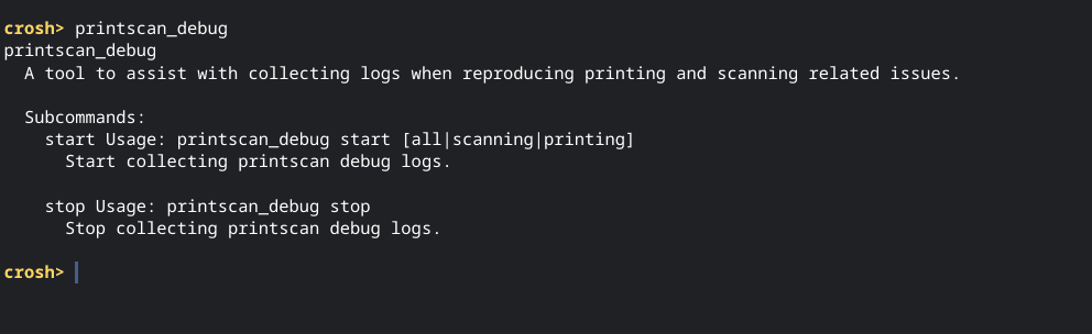 Accessing the relevant "printscan" command in Crosh