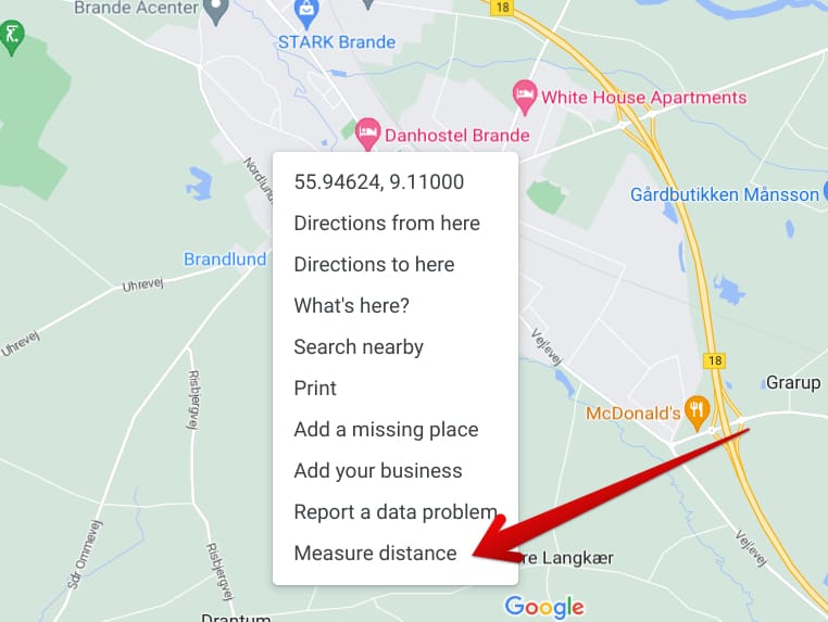 Measuring distance in Google Maps