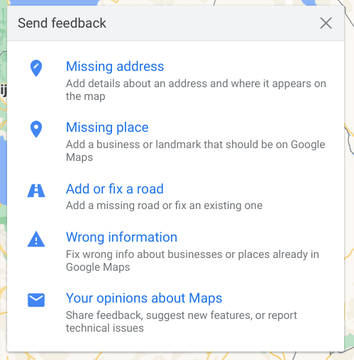 The Feedback section in Google Maps