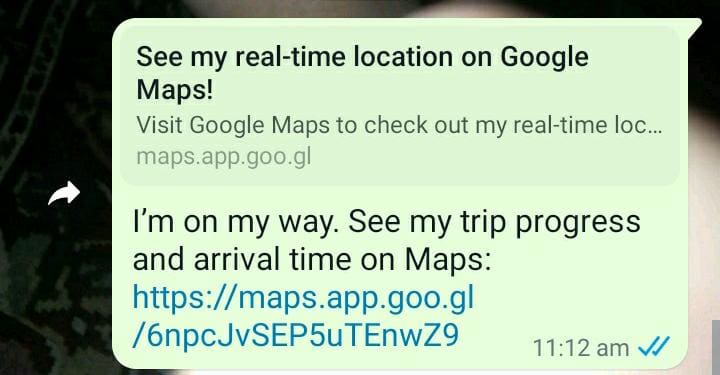 Trip progress shared via WhatsApp