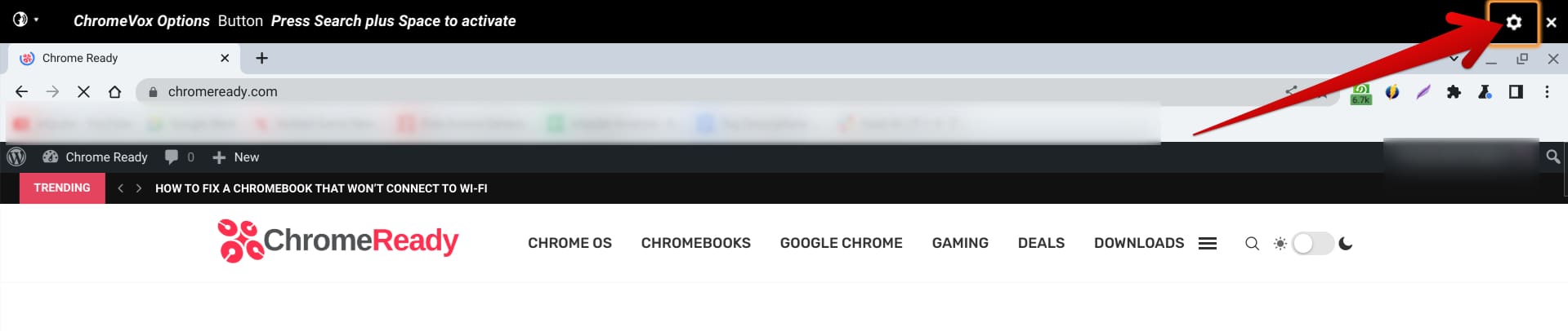 Accessing the "ChromeVox Options" area