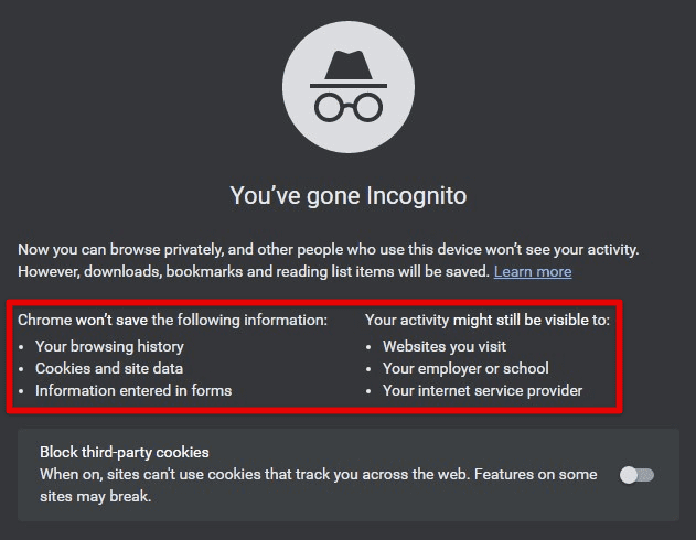 Chrome incognito mode on desktop