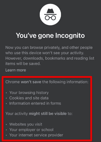 Chrome incognito mode on mobile