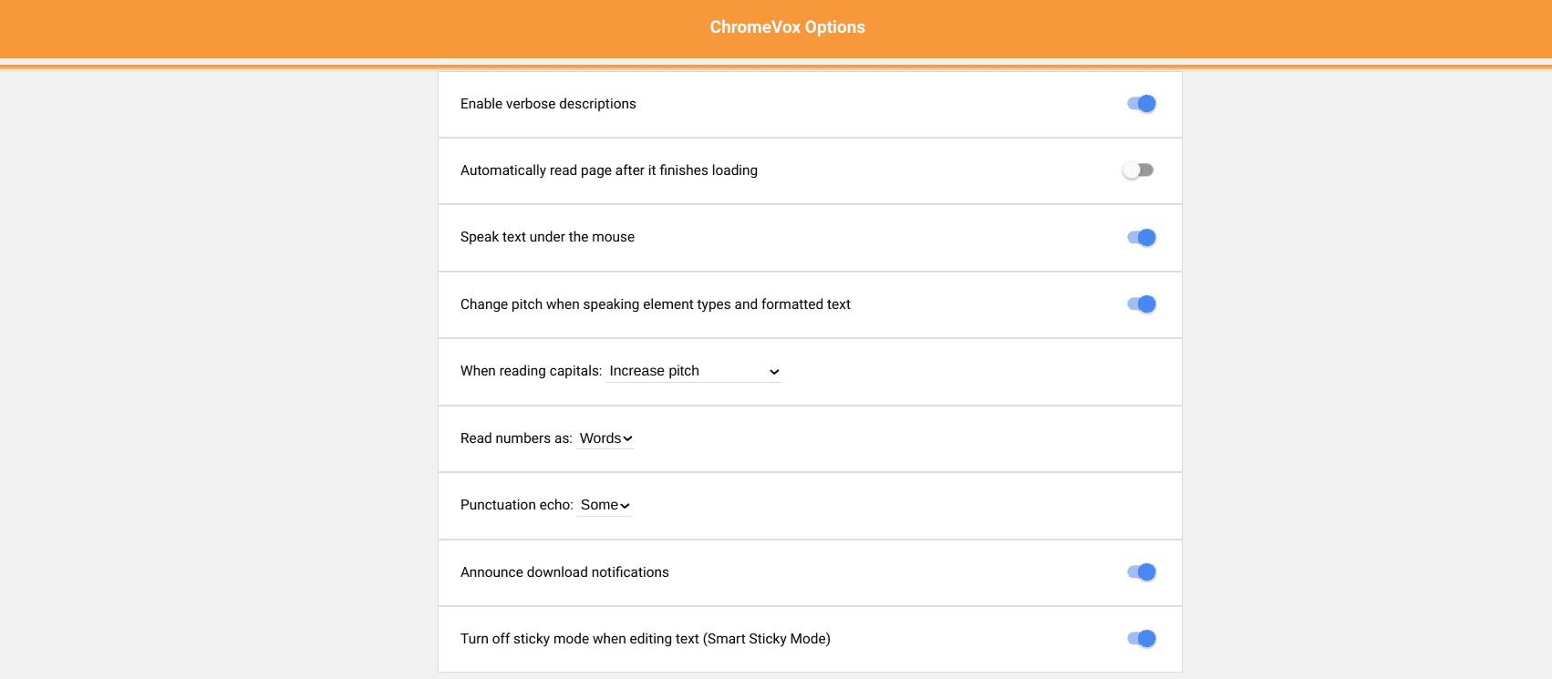 ChromeVox's settings