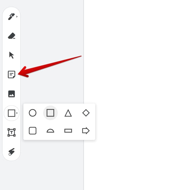 Clicking the Sticky Notes feature in Jamboard