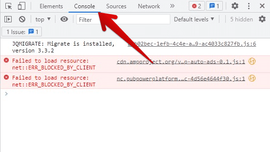 Console tab in Chrome DevTools