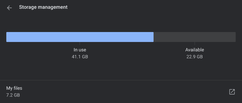 Contribution of the "Files" app to your Chromebook's storage