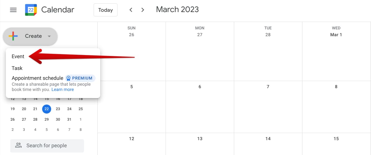 Creating a new event in Calendar