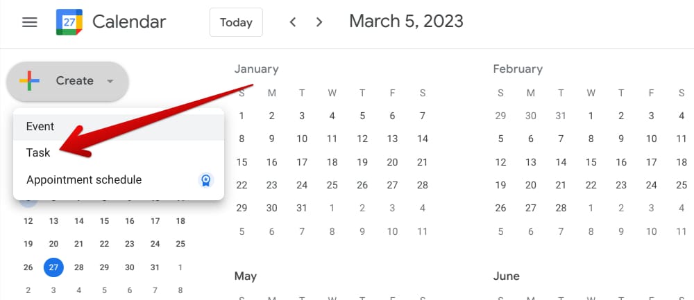 Creating a task in Calendar