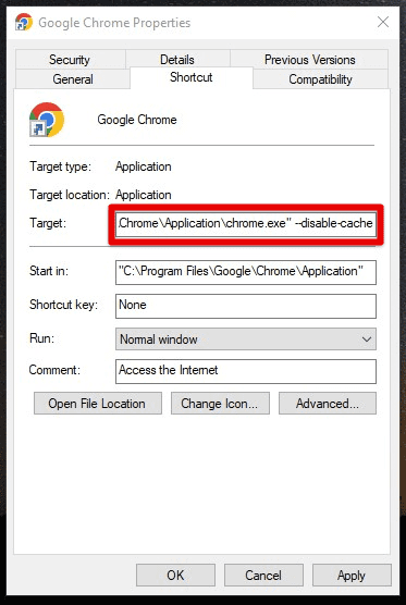 Disable cache flag