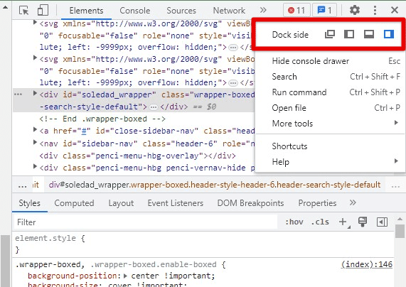 Dock side of Chrome DevTools