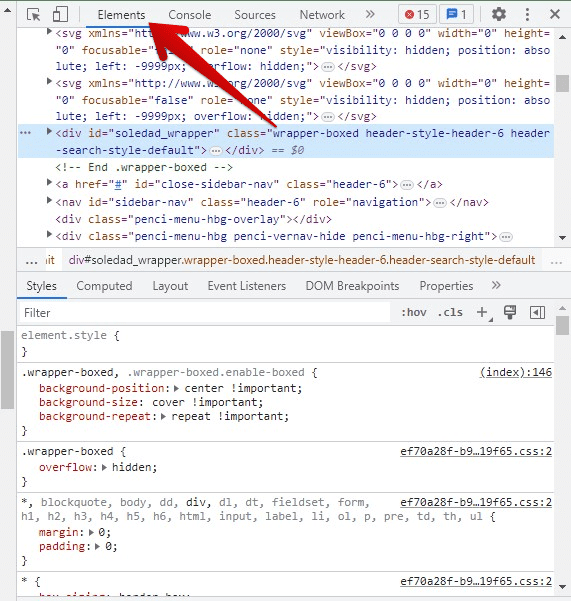 Elements tab in Chrome DevTools