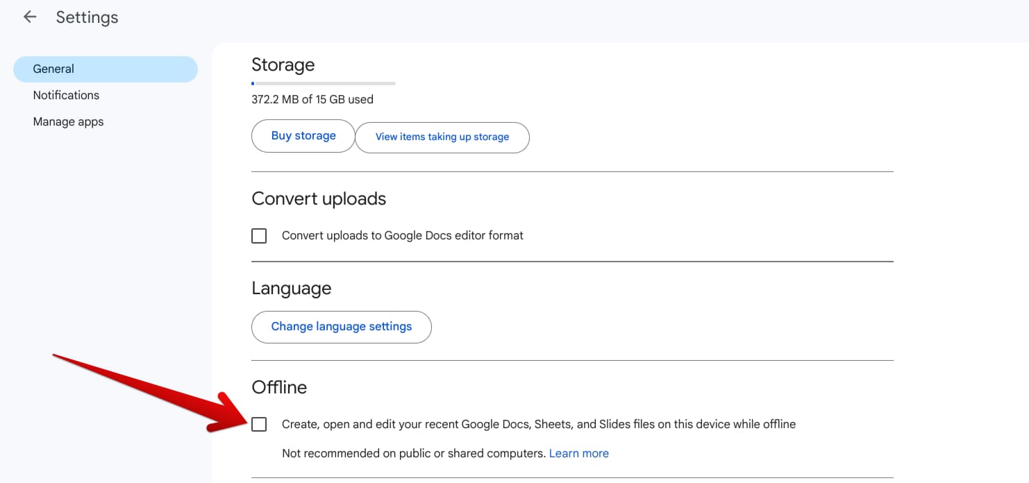 Enabling offline functionality in Google Drive