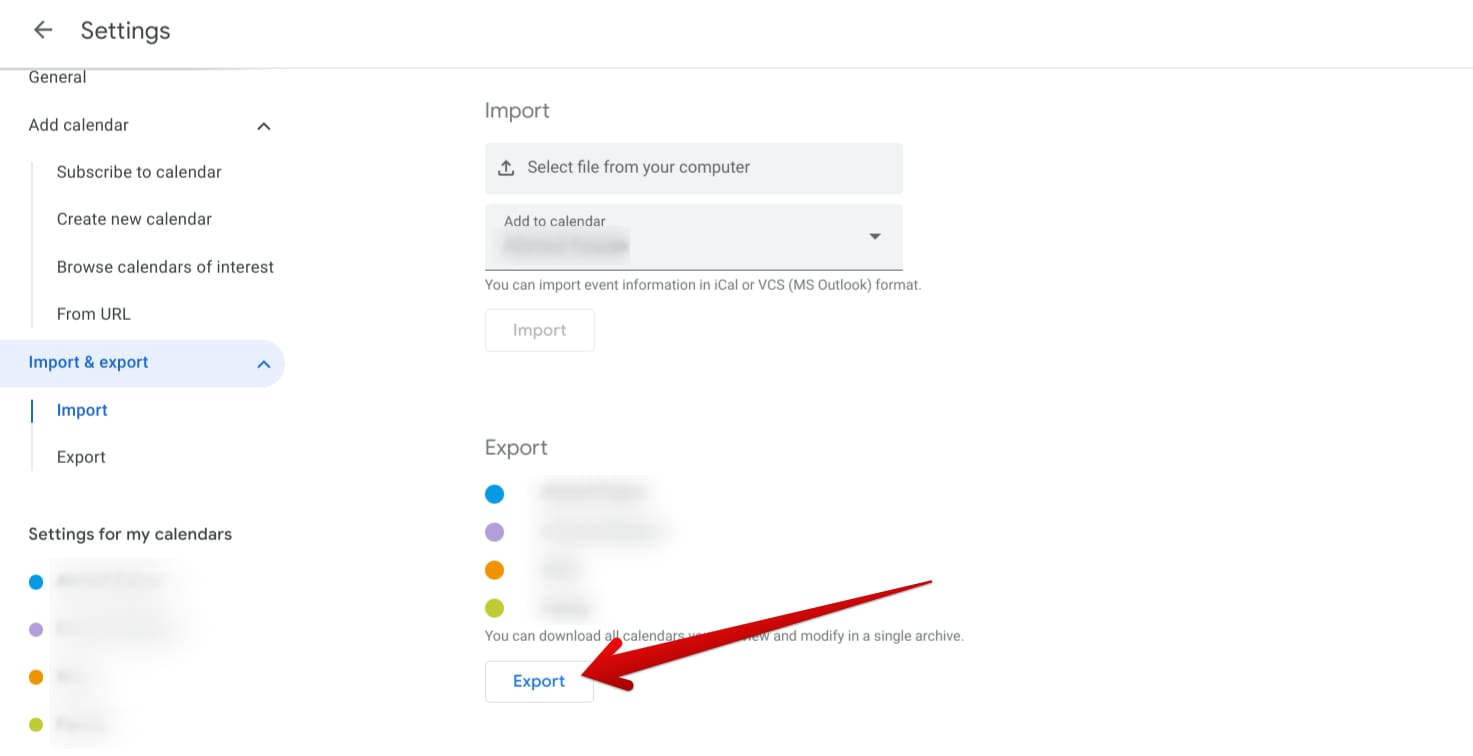Exporting all calendars in Google Calendar