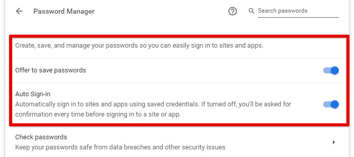 Google Chrome password manager
