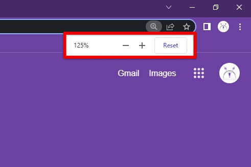 Google Chrome zoom bar