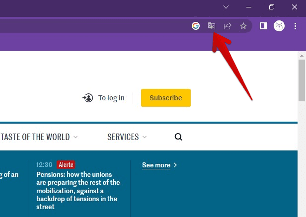 Google Translate icon in the address bar