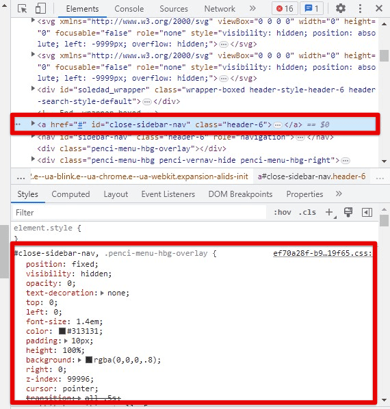 HTML element with corresponding CSS in the bottom