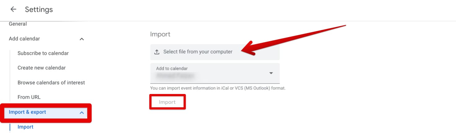 Importing a Calendar in Google Drive