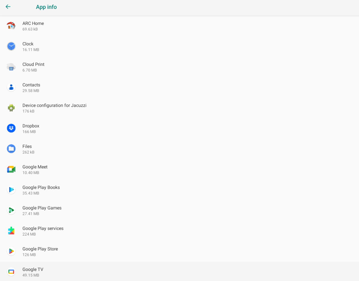 List of all installed apps on the Chromebook