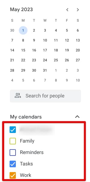Multiple calendars synced in Calendar