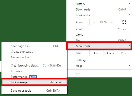 Opening Google Chrome task manager