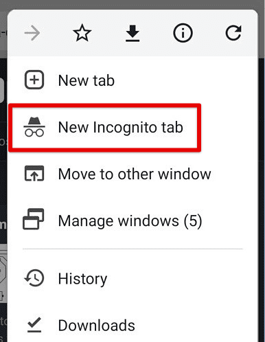 Opening a new incognito tab on mobile