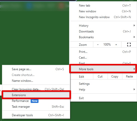 Opening extensions settings in Chrome