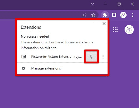 Pinning the picture-in-picture extension