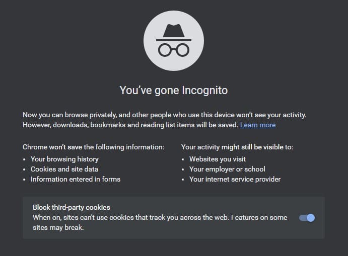 Private browsing with incognito mode