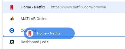 Rearranging bookmarks with drag and drop