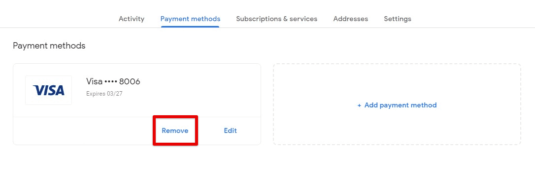 Removing a payment method