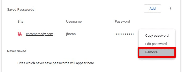 Removing a saved password