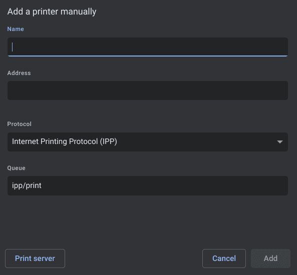 Required details of the printer