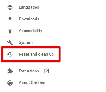 Reset and clean up tab in advanced Chrome settings